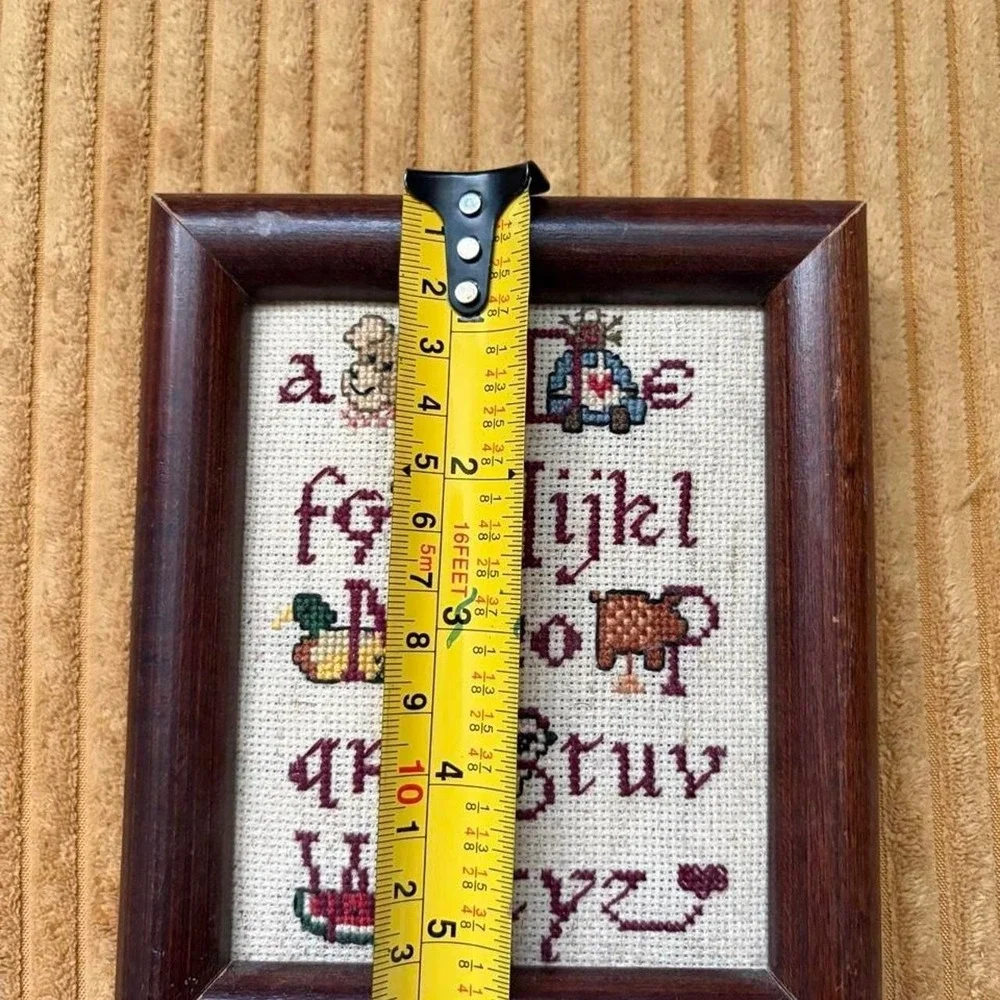 Vintage Handmade Cross Stitch Alphabet Sampler Framed Nursery Wall Art 5x4